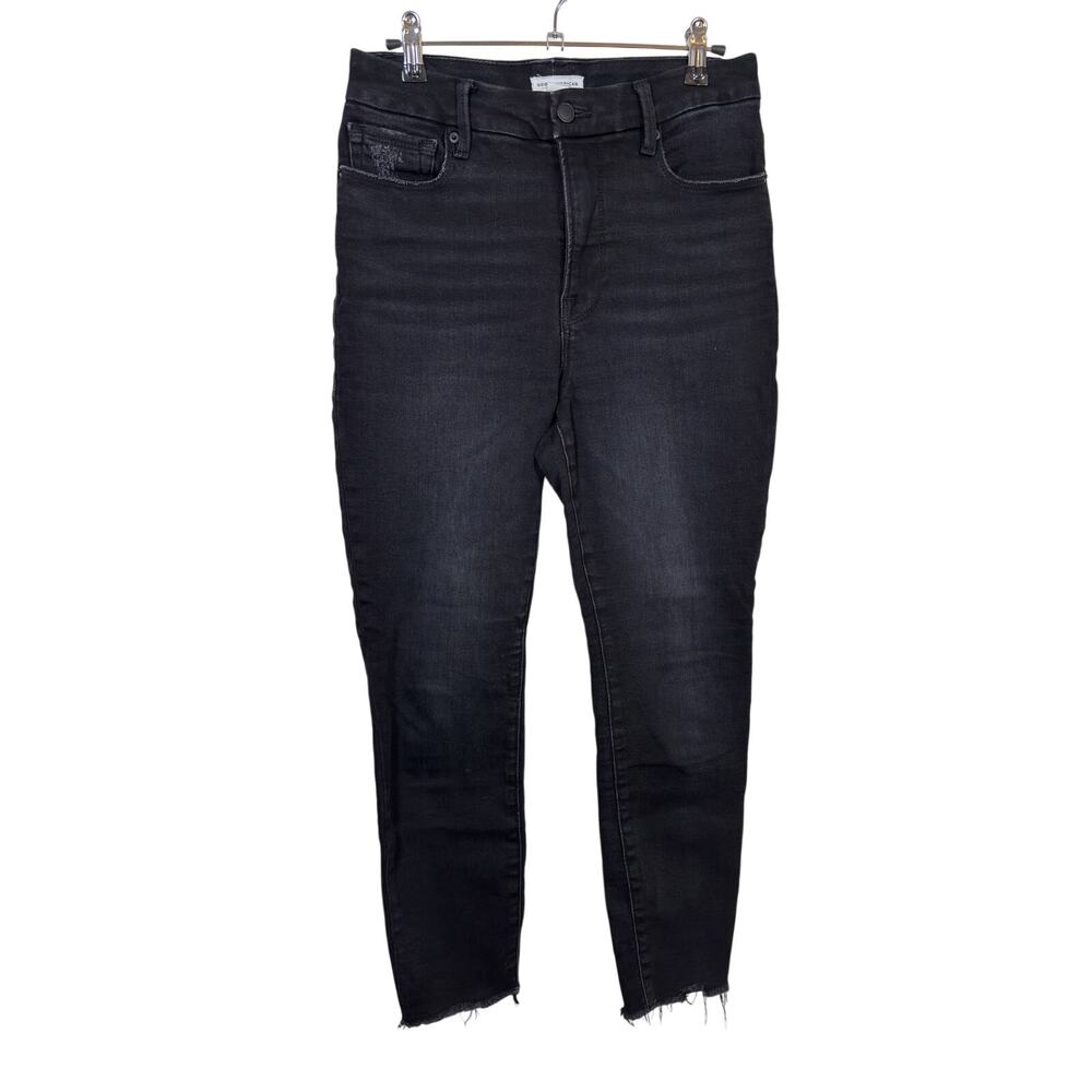 Good American Good Waist Skinny Jeans Womens 6/28 Black High Rise Raw Hem Ankle
